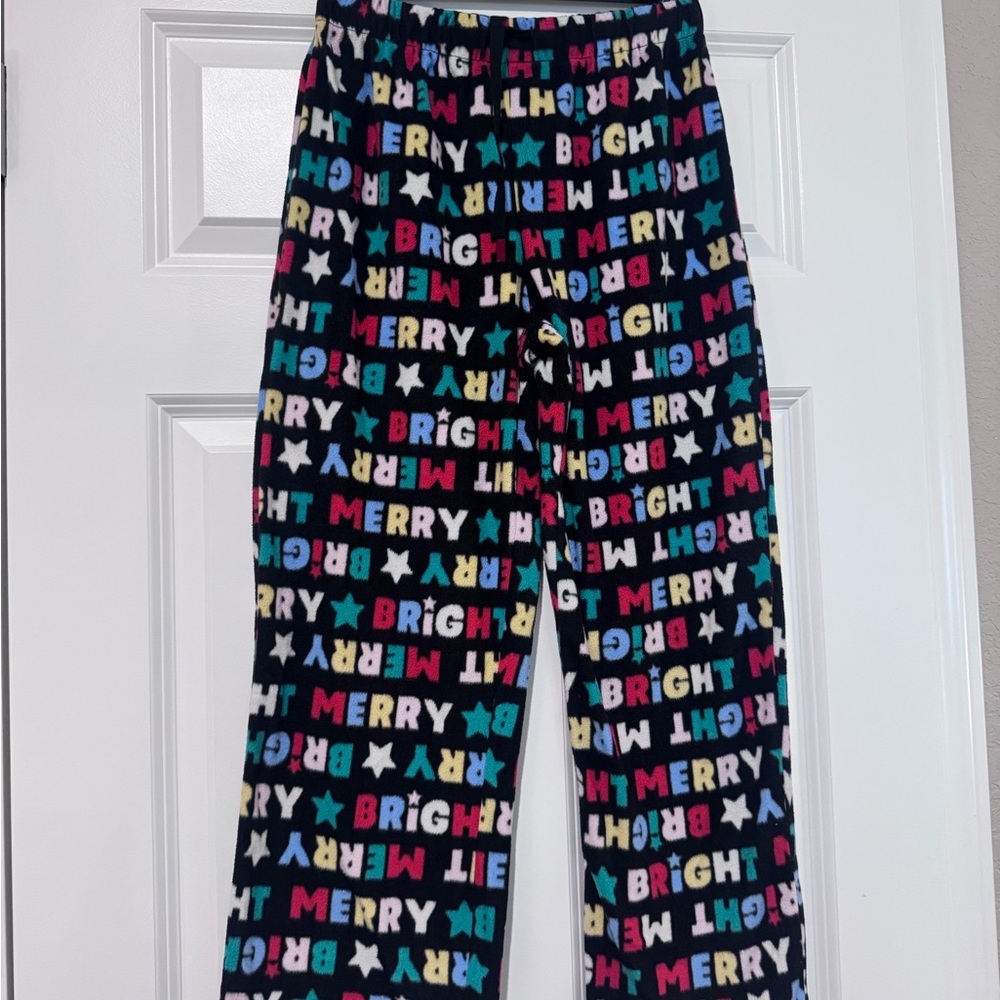 Holiday Time Kids Pajama Bottoms - Black with Colorful Print L 10/12
